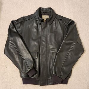 L.L. Bean black leather bomber jacket